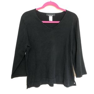 Jones New York 3/4 sleeve black v-neck top XL silk blend